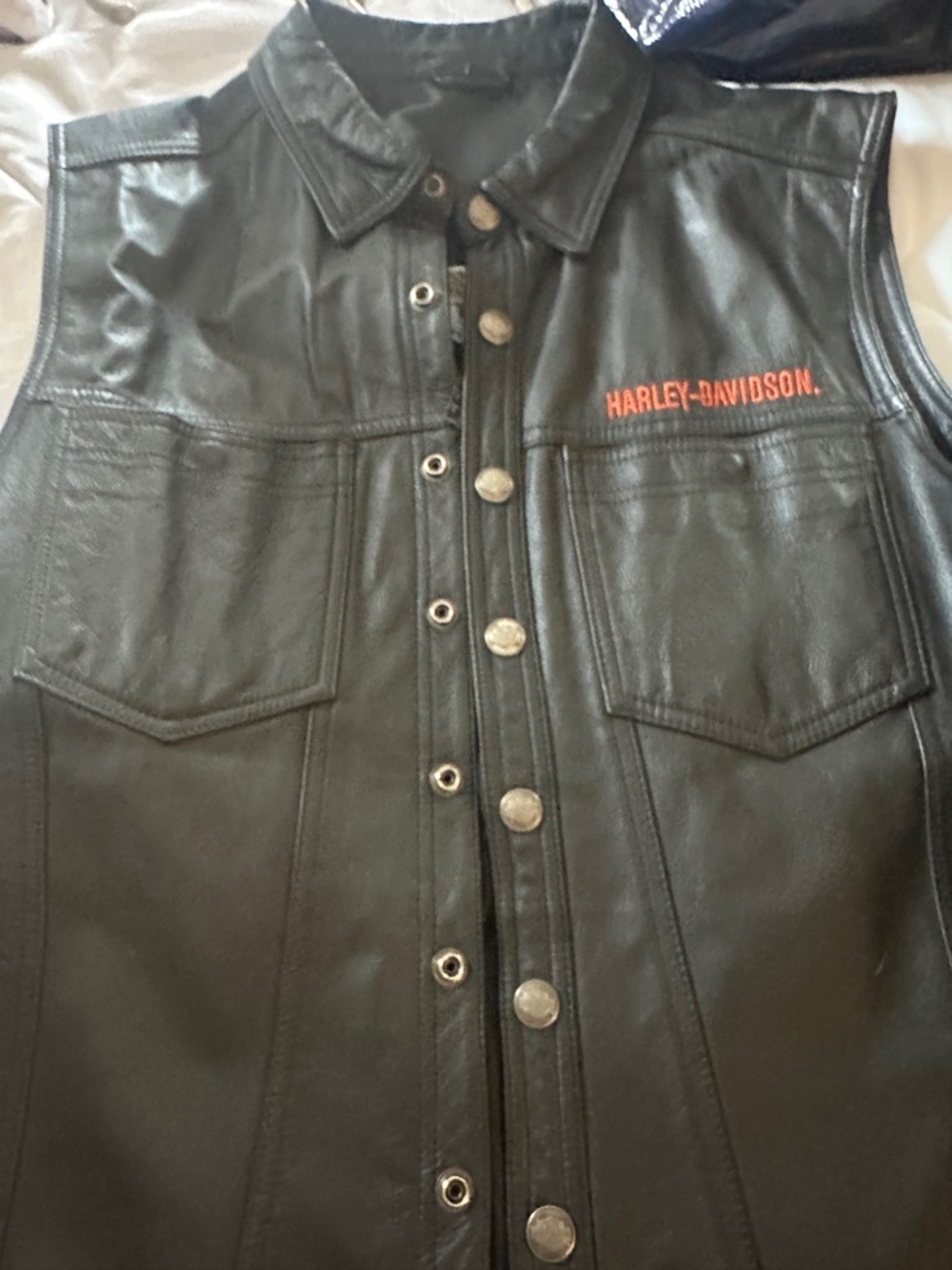 Harley-Davidson Black Leather-Look Lined Bomber Jacket
